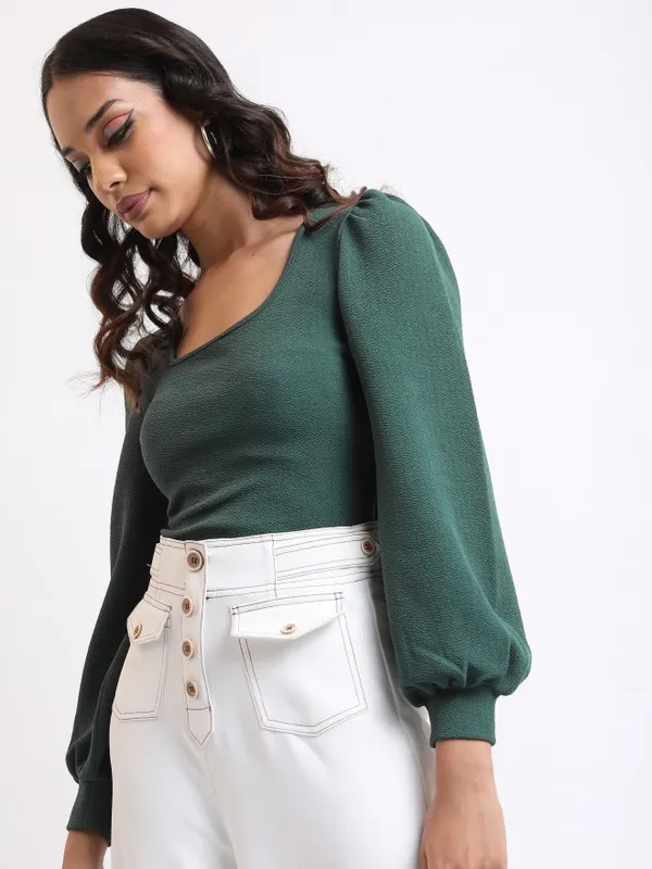  Tokyo Talkies Women Green Solid Regular Tops