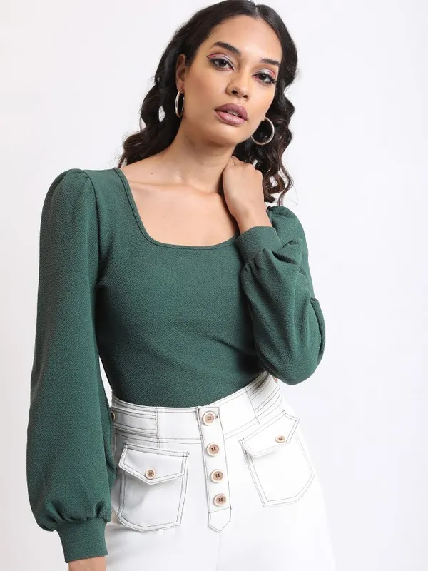  Tokyo Talkies Women Green Solid Regular Tops