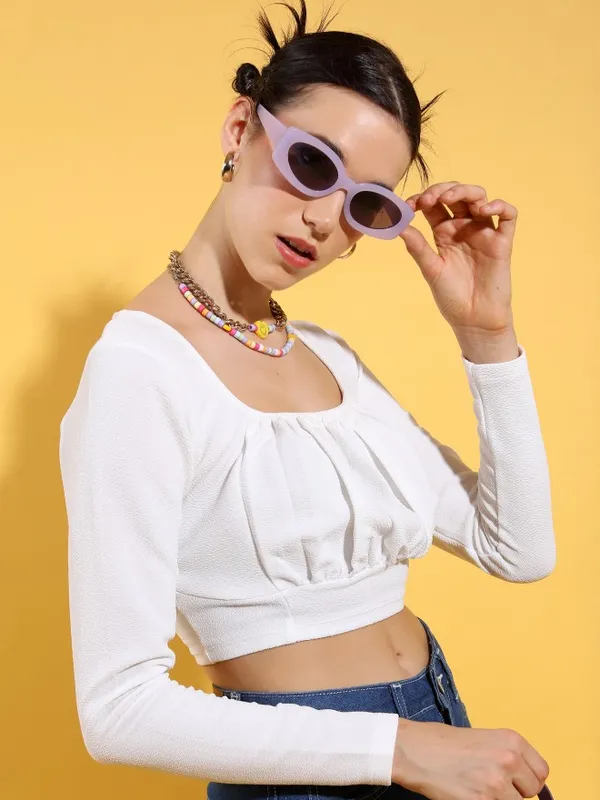  Tokyo Talkies Women White Solid Regular Tops