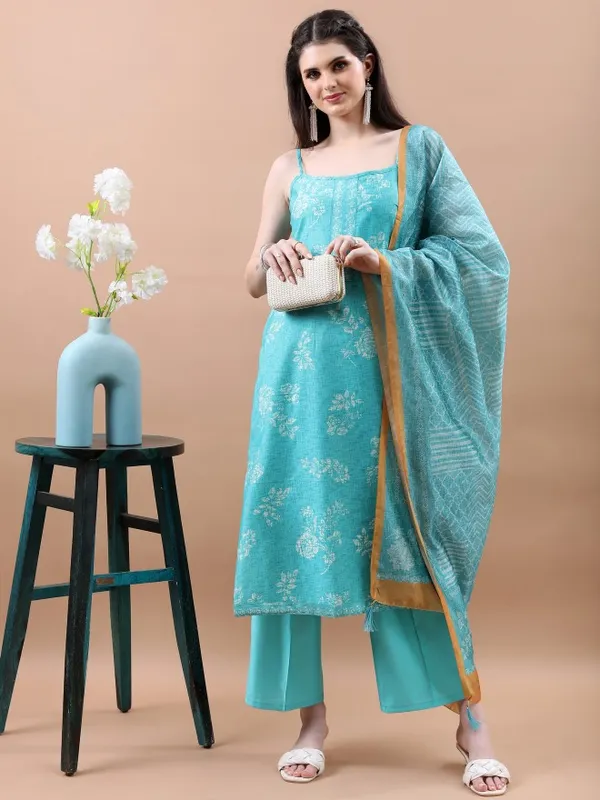  Vishudh Women Turquoise Printed Kurta Sets