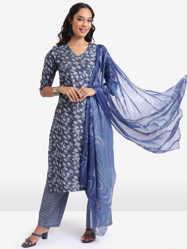  Ketch Women Blue Printed Kurta Sets