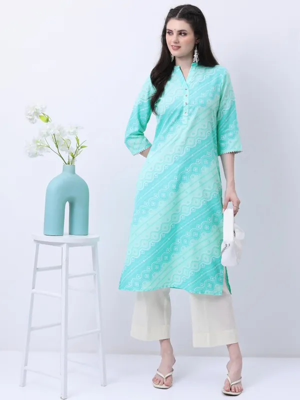  Ketch Women Turquoise Printed Straight Kurtas