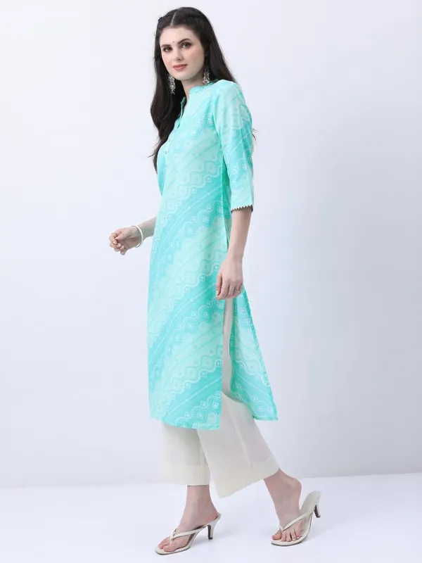  Ketch Women Turquoise Printed Straight Kurtas