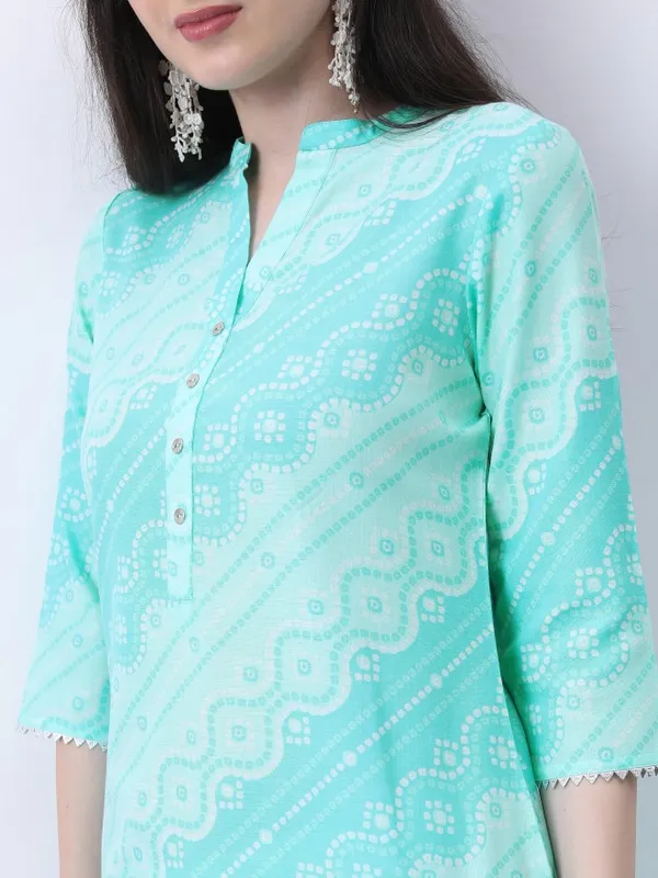  Ketch Women Turquoise Printed Straight Kurtas