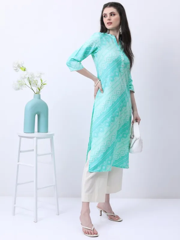  Ketch Women Turquoise Printed Straight Kurtas