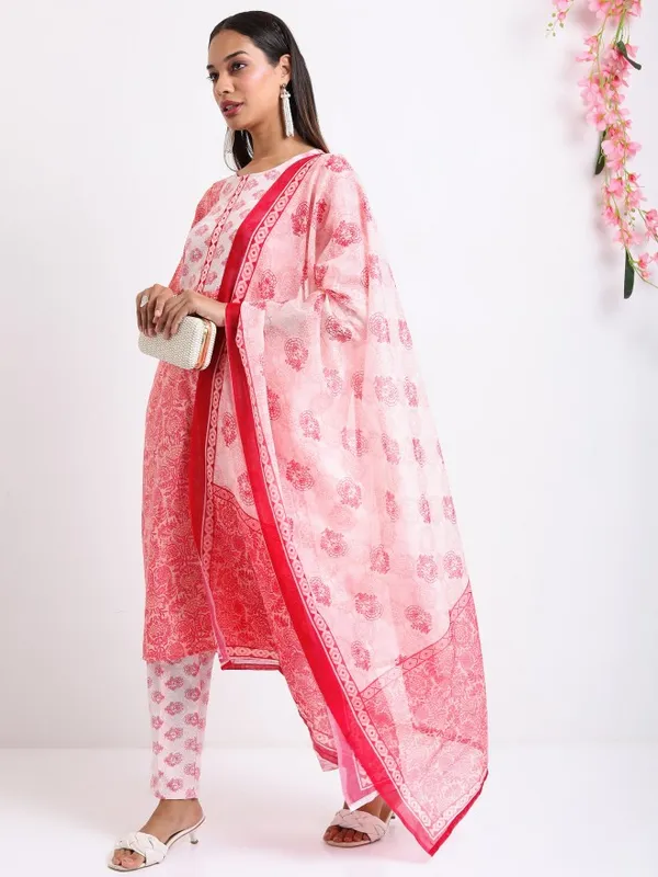  Ketch Women Pink Printed Kurta Sets