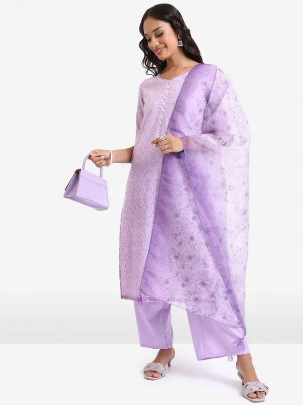  Ketch Women Lavender Printed Kurta Sets