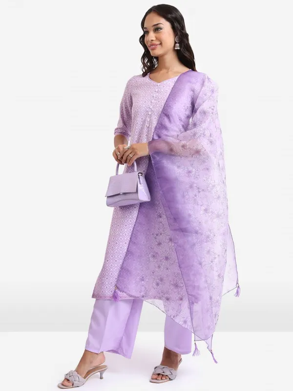  Ketch Women Lavender Printed Kurta Sets