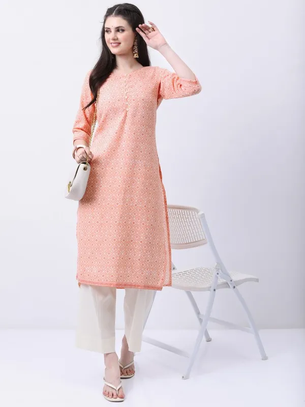  Ketch Women Peach Printed Straight Kurtas