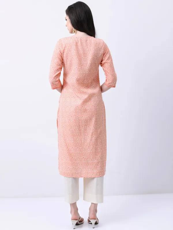  Ketch Women Peach Printed Straight Kurtas