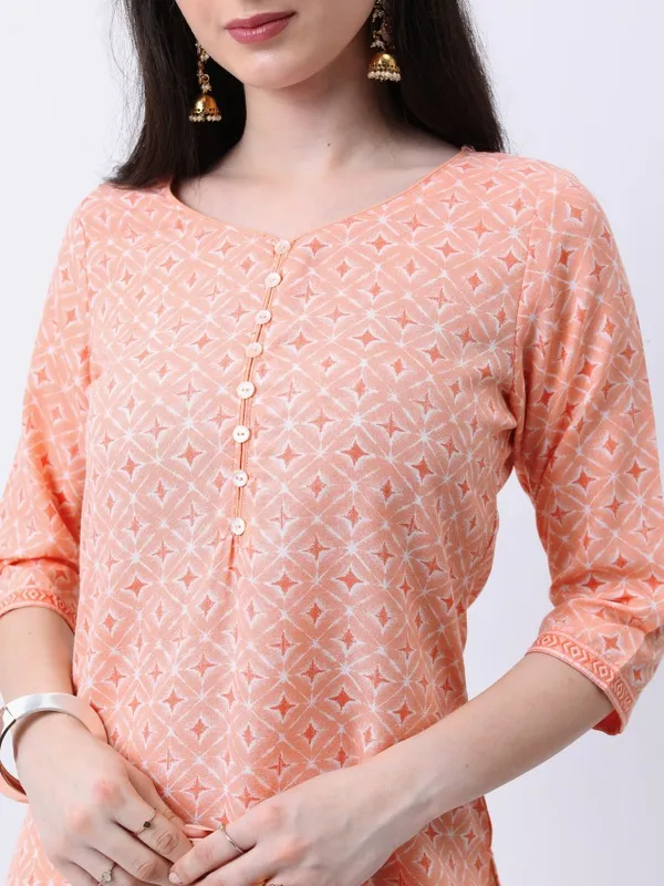  Ketch Women Peach Printed Straight Kurtas