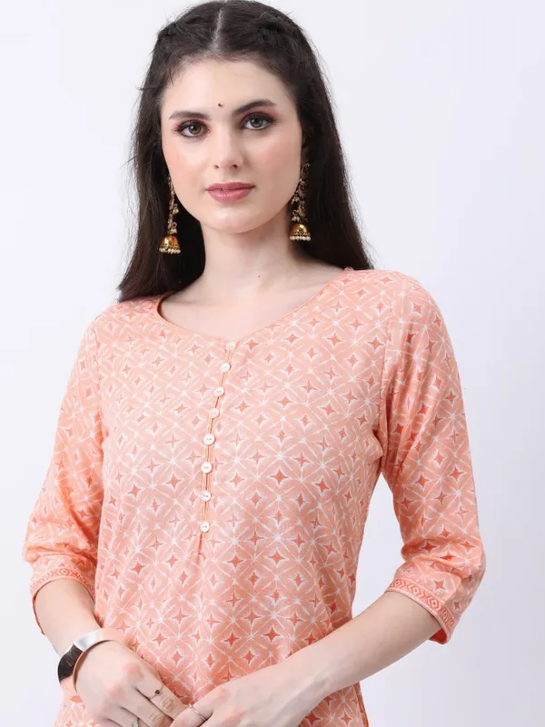  Ketch Women Peach Printed Straight Kurtas