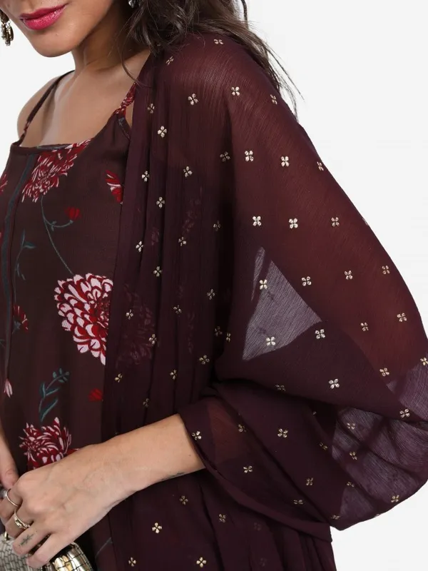 Vishudh Women Brown Printed Kurta With Trouser And Dupatta