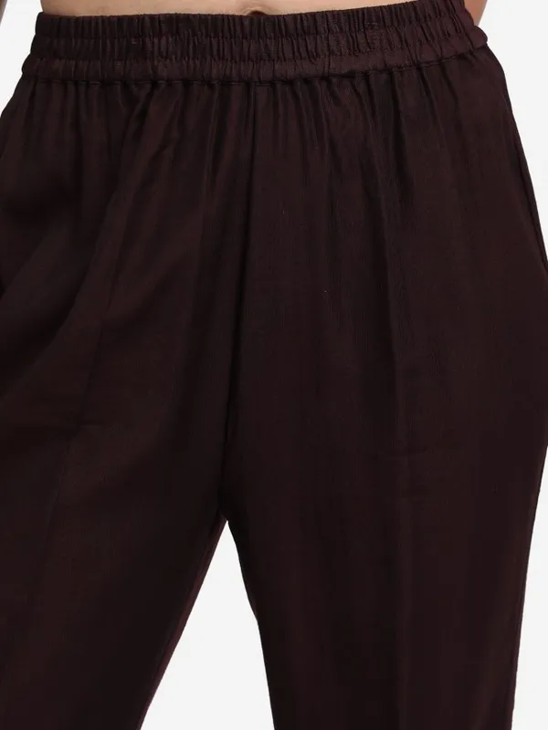 Vishudh Women Brown Printed Kurta With Trouser And Dupatta