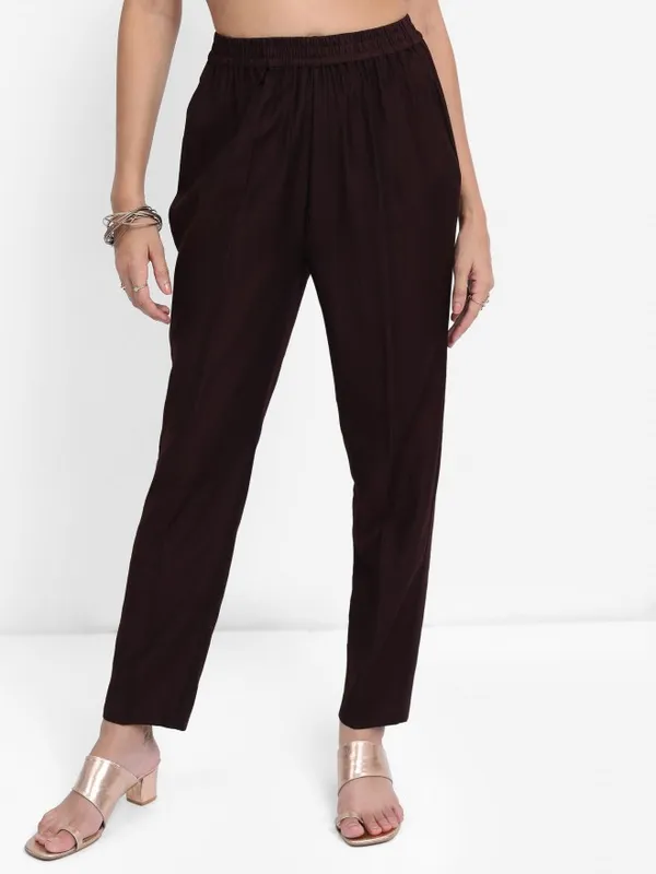 Vishudh Women Brown Printed Kurta With Trouser And Dupatta