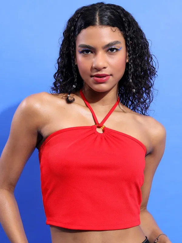 Tokyo Talkies Women Red Solid Fitted Tops