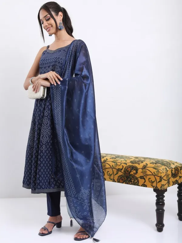 Vishudh Women Blue Printed Kurta With Trouser And Dupatta