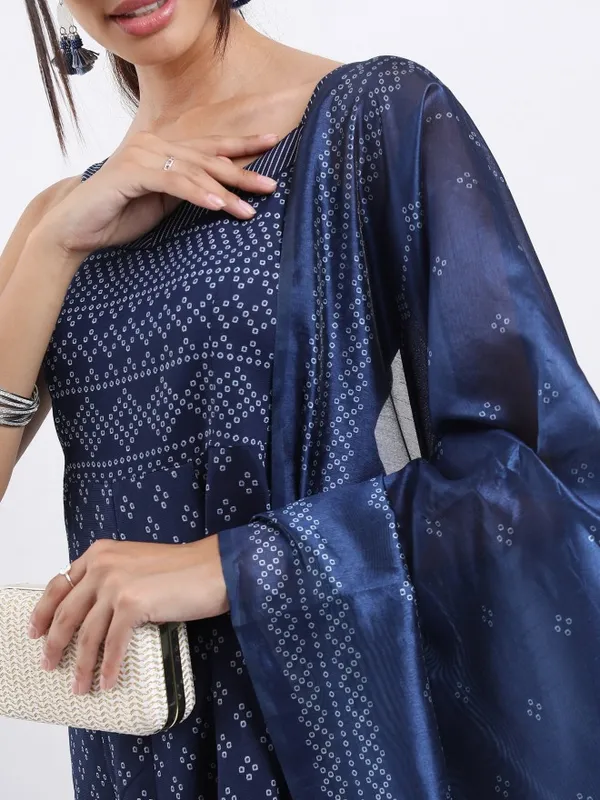 Vishudh Women Blue Printed Kurta With Trouser And Dupatta