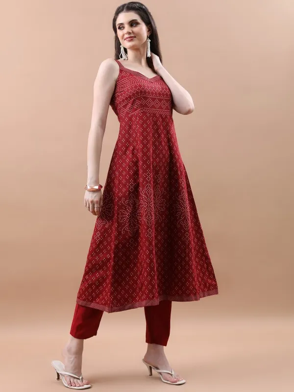 Vishudh Women Maroon Printed Kurta With Trouser And Dupatta