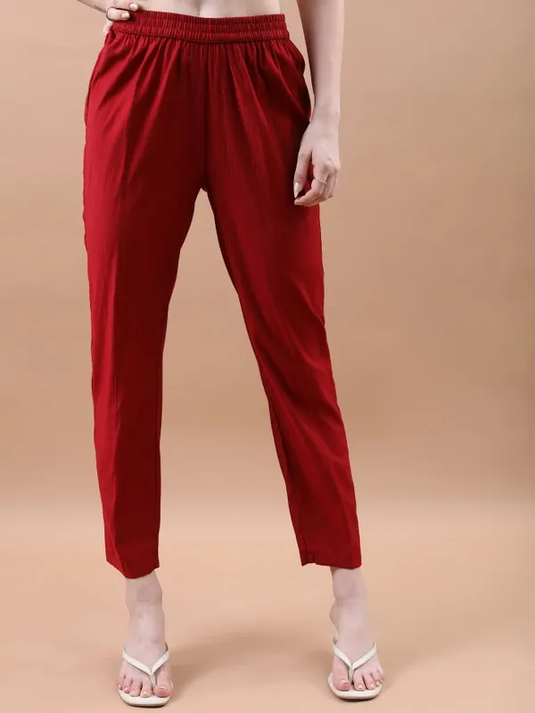 Vishudh Women Maroon Printed Kurta With Trouser And Dupatta