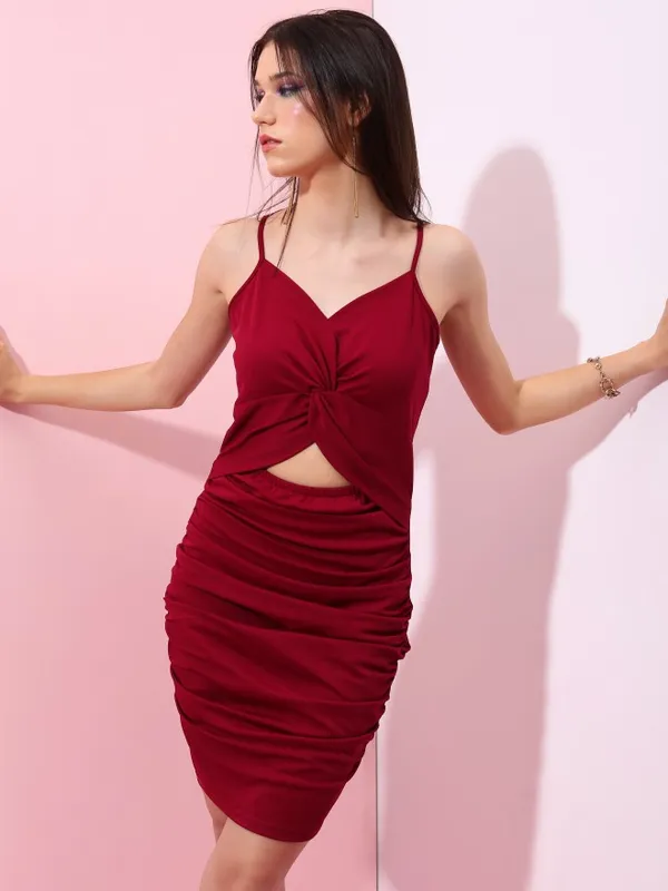  Tokyo Talkies Women Maroon Solid Bodycon Dresses