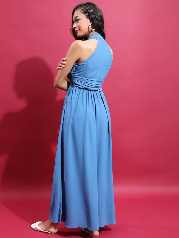 Tokyo Talkies Women Blue Solid Maxi Dress