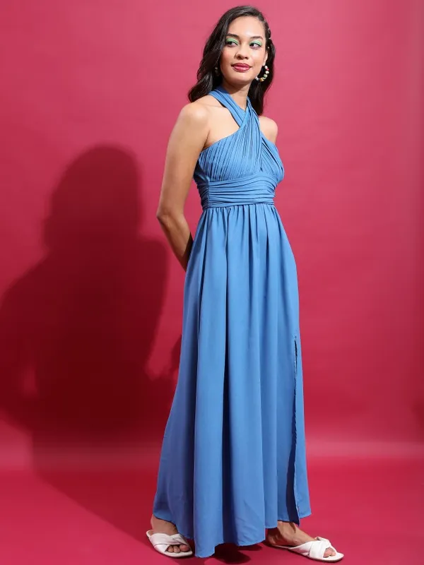 Tokyo Talkies Women Blue Solid Maxi Dress