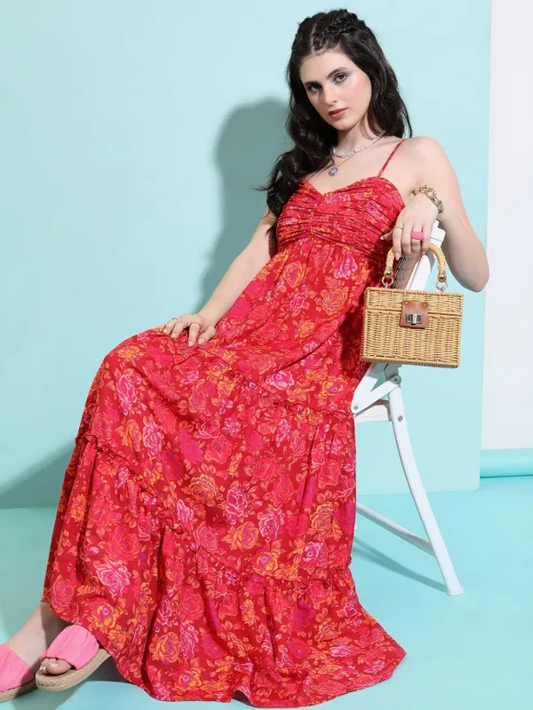  Tokyo Talkies Women Red Printed A-Line Dresses