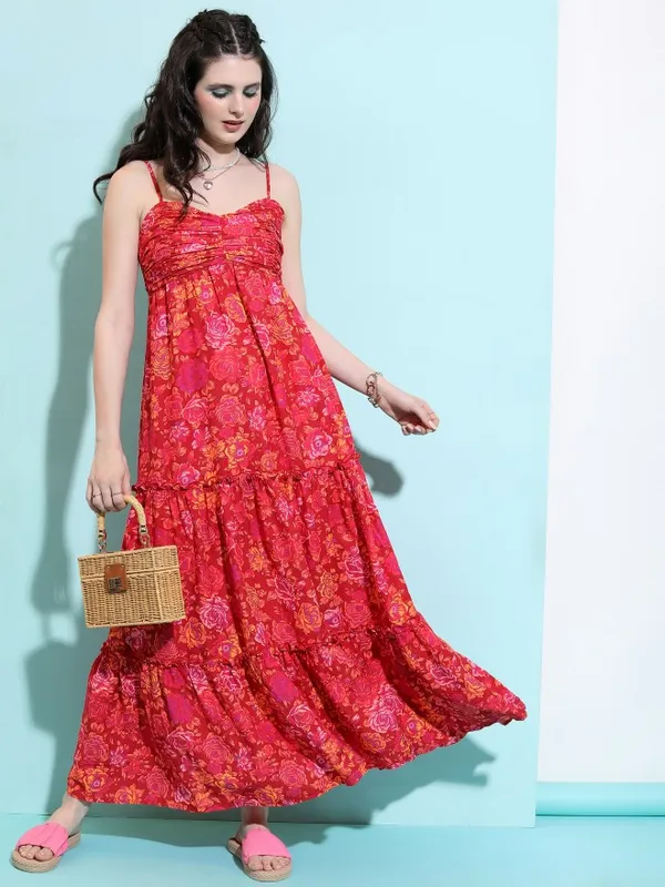  Tokyo Talkies Women Red Printed A-Line Dresses