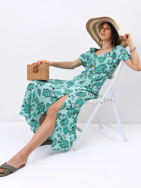  Tokyo Talkies Women Green Printed Maxi Dresses