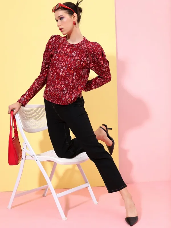  Tokyo Talkies Women Maroon Printed Regular Tops