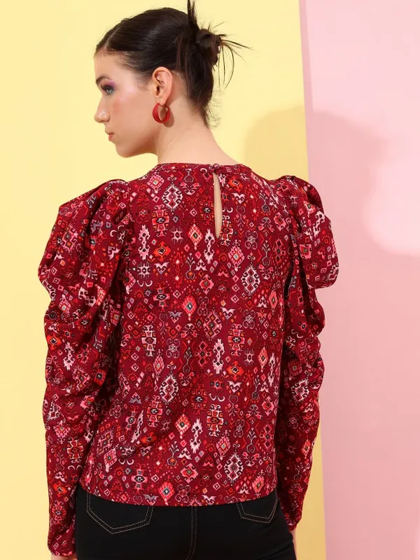  Tokyo Talkies Women Maroon Printed Regular Tops