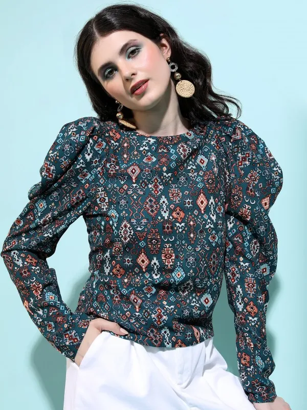  Tokyo Talkies Women Green Printed Regular Tops