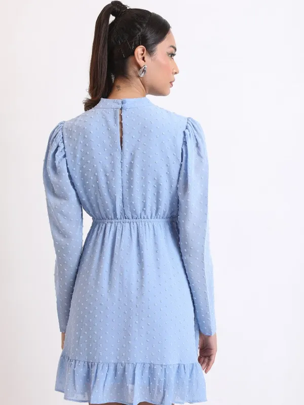  Ketch Women Blue Self Design Fit And Flare Dresses