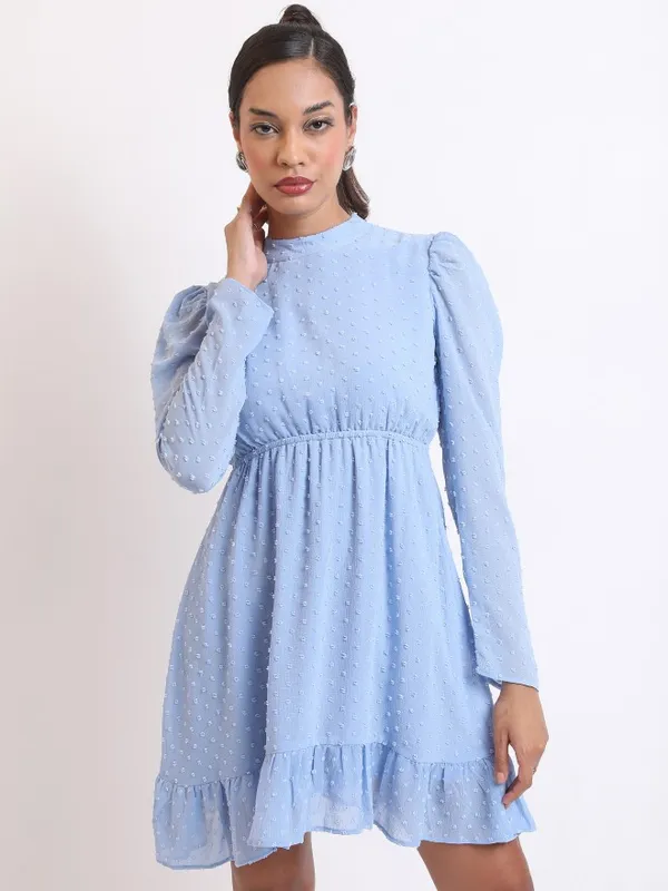  Ketch Women Blue Self Design Fit And Flare Dresses
