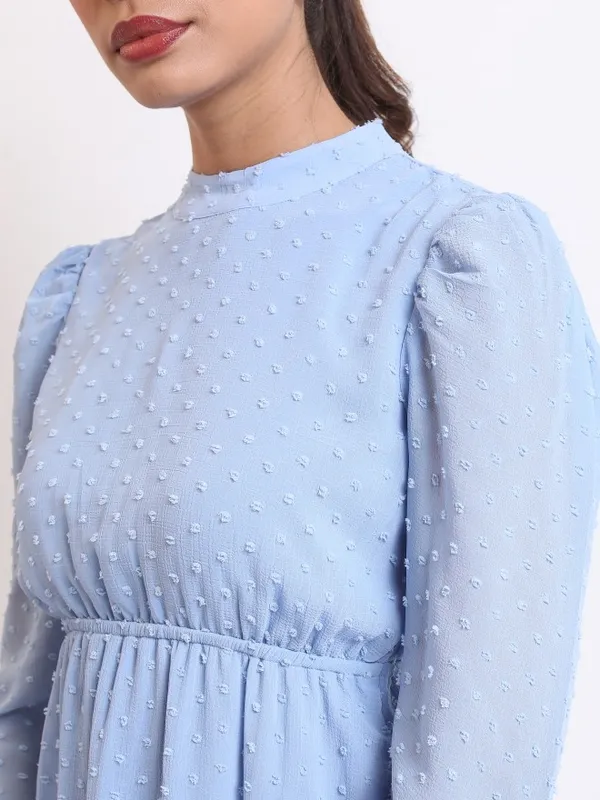  Ketch Women Blue Self Design Fit And Flare Dresses