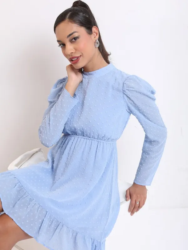  Ketch Women Blue Self Design Fit And Flare Dresses