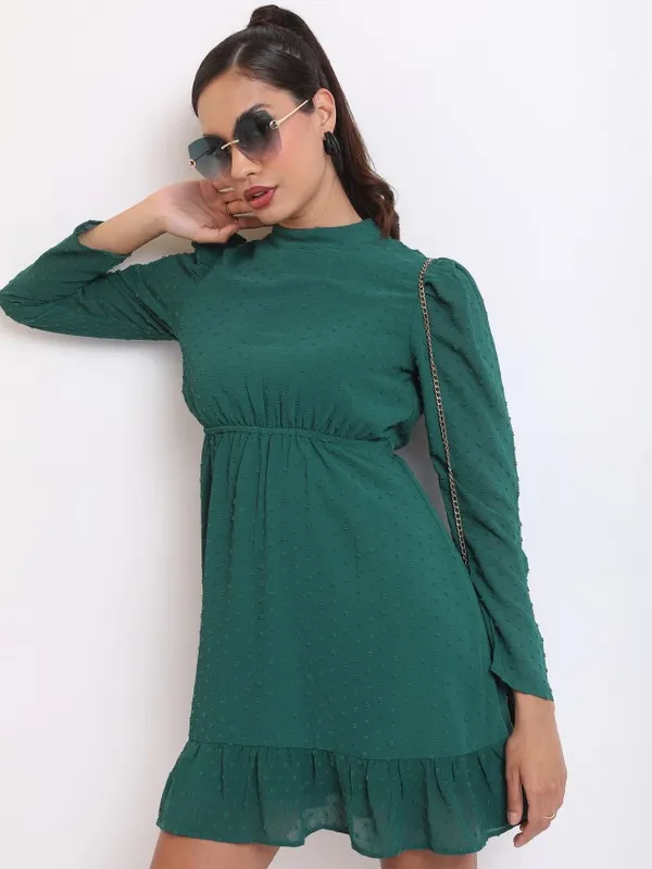  Ketch Women Green Self Design Fit And Flare Dresses