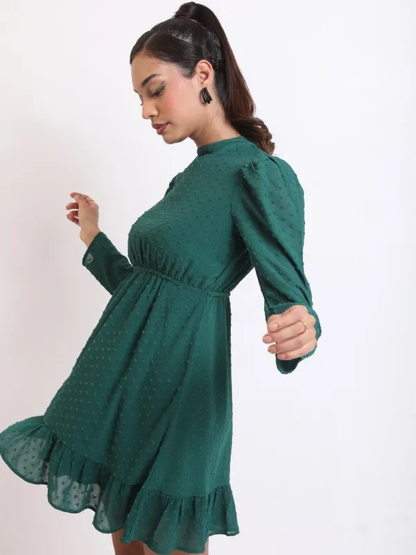  Ketch Women Green Self Design Fit And Flare Dresses