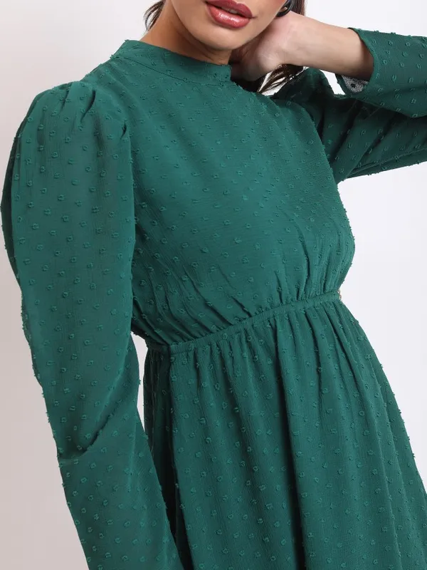  Ketch Women Green Self Design Fit And Flare Dresses