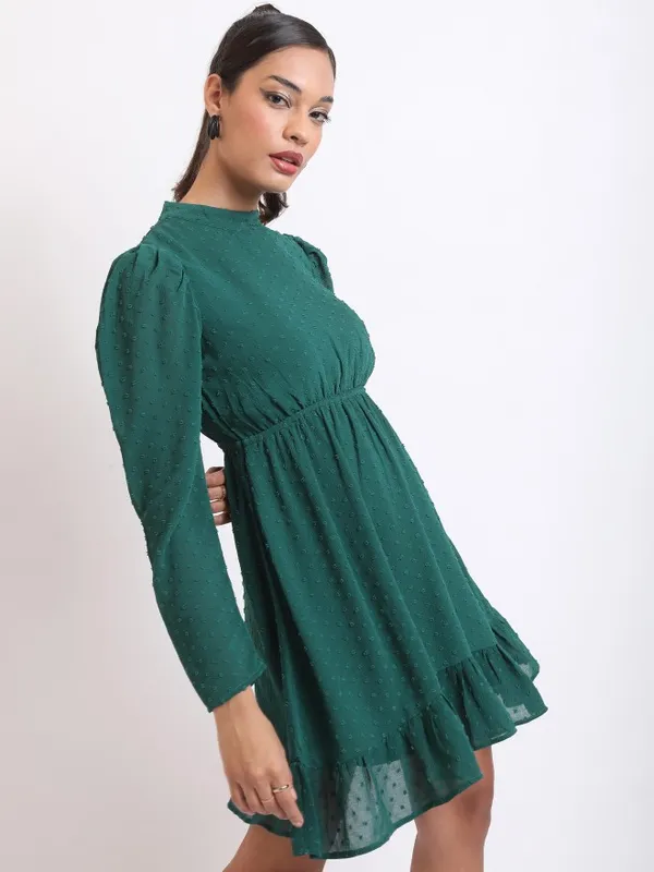  Ketch Women Green Self Design Fit And Flare Dresses