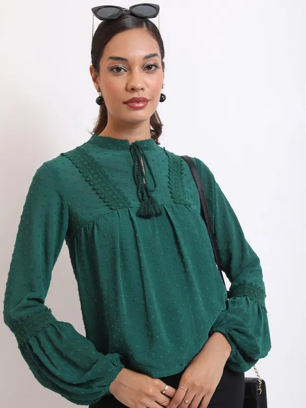  Ketch Women Green Self Design Blouson Tops