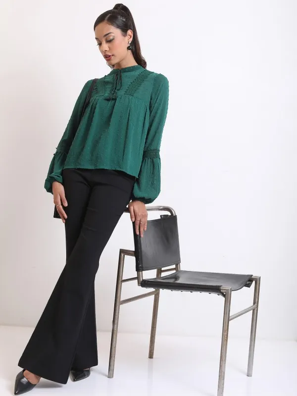  Ketch Women Green Self Design Blouson Tops