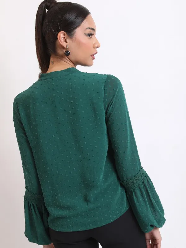  Ketch Women Green Self Design Blouson Tops