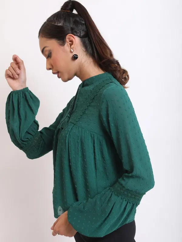  Ketch Women Green Self Design Blouson Tops
