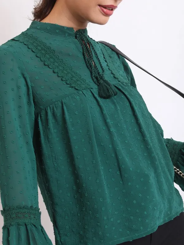  Ketch Women Green Self Design Blouson Tops