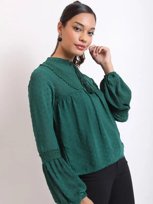  Ketch Women Green Self Design Blouson Tops