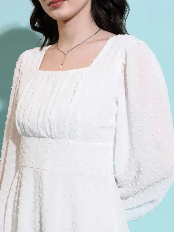 Tokyo Talkies Women Cream Self Design Fit And Flare Dress