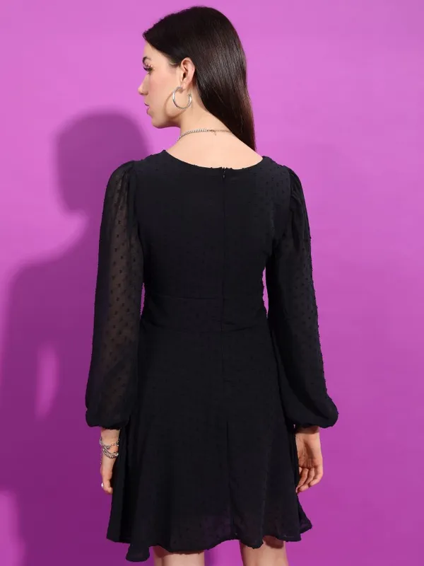 Tokyo Talkies Women Black Self Design Fit And Flare Dress
