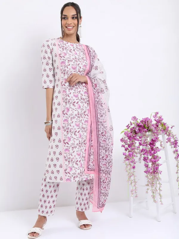  Vishudh Women White Printed Kurta Sets